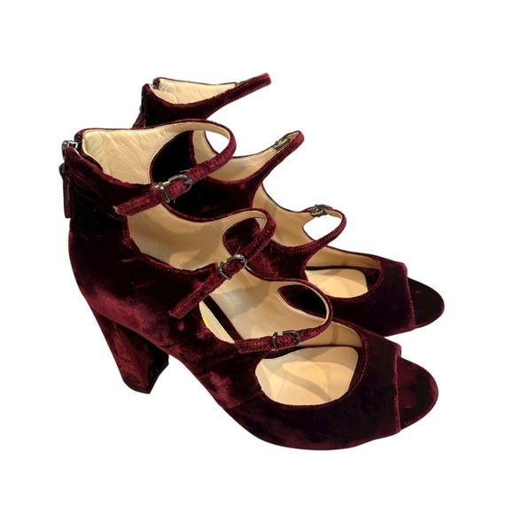 Alexandre Birman Kyle Velvet Mary Jane Block Heels Pumps Burgundy, EU 38.5/8.5 - Picture 6 of 15